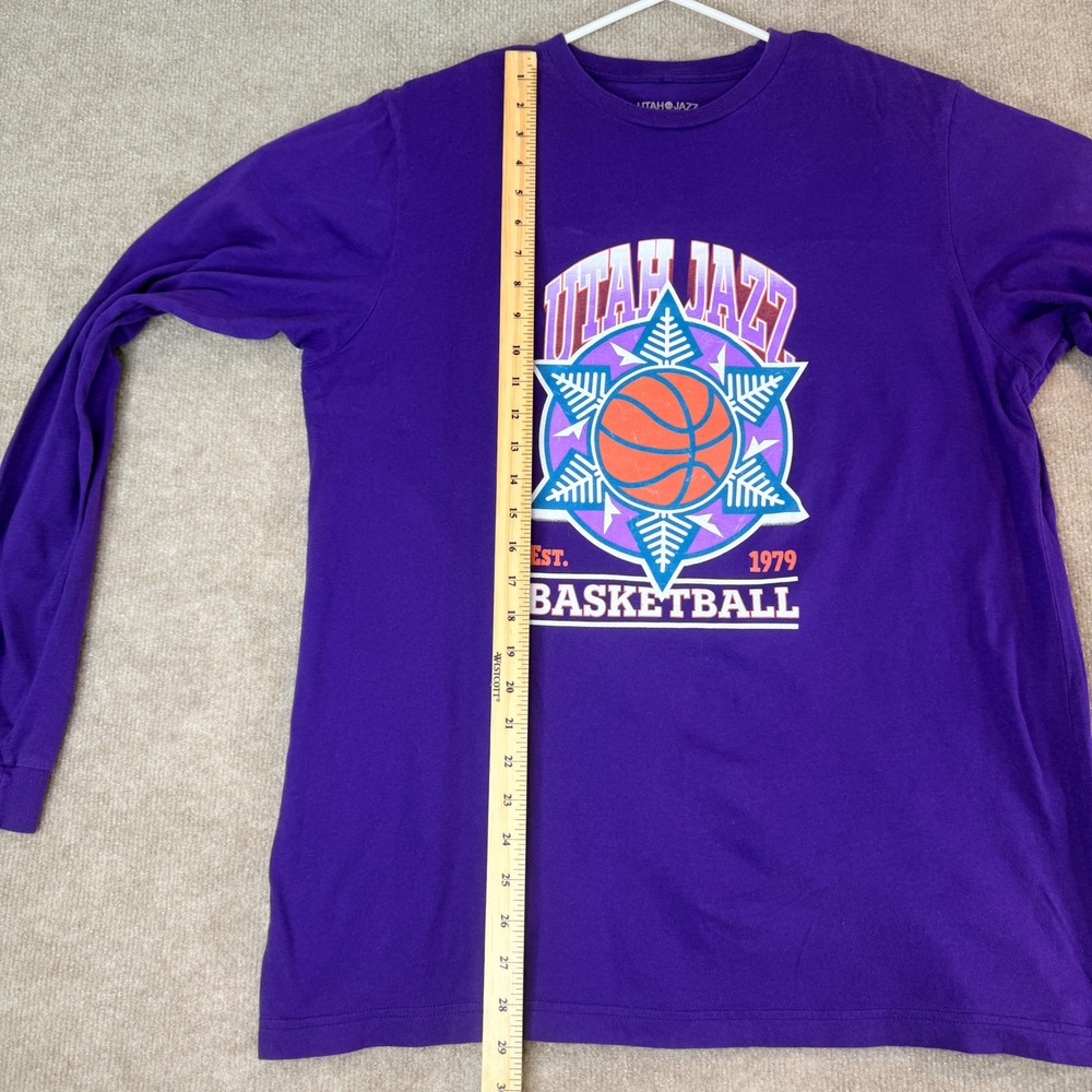 Utah Jazz Vintage Long Sleeve Shirt Purple Graphic Tee Mens XL NBA 1979 Est - Picture 5 of 12